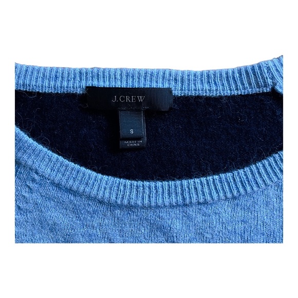 J.CREW Light & Dark Blue COLOR BLOCK Wool Rabbit Hair PATCH ELBOW Sweater sz: S - Picture 4 of 5